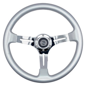 NRG Innovations® - 3-Spoke 3-Spoke Classic Wood Steering Wheel with Chrome Spokes-Silver Iridescent Paint