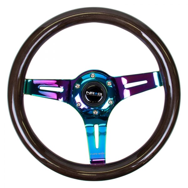 NRG Innovations® - 3-Spoke ST-310 Series Classic Black Wood Grain Steering Wheel with Neo Chrome Spokes