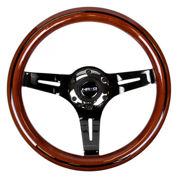 NRG Innovations® - 3-Spoke ST-310 Series Classic Dark Wood Grain Steering Wheel with Black Chrome Spokes