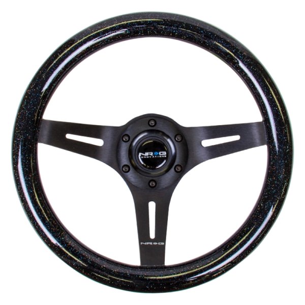 NRG Innovations® - 3-Spoke ST-310 Series Classic Black Sparkled Wood Grain Steering Wheel with Black Chrome Spokes