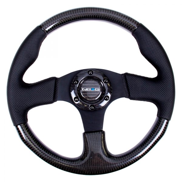 NRG Innovations® - 3-Spoke Carbon Fiber Steering Wheel with Leather Handle Bars and Black Stitching