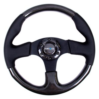 NRG Innovations® - 3-Spoke Carbon Fiber Steering Wheel with Leather Handle Bars