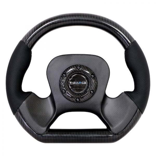 NRG Innovations® - 2-Spoke Carbon Fiber D-Shape Steering Wheel with Leather Accent
