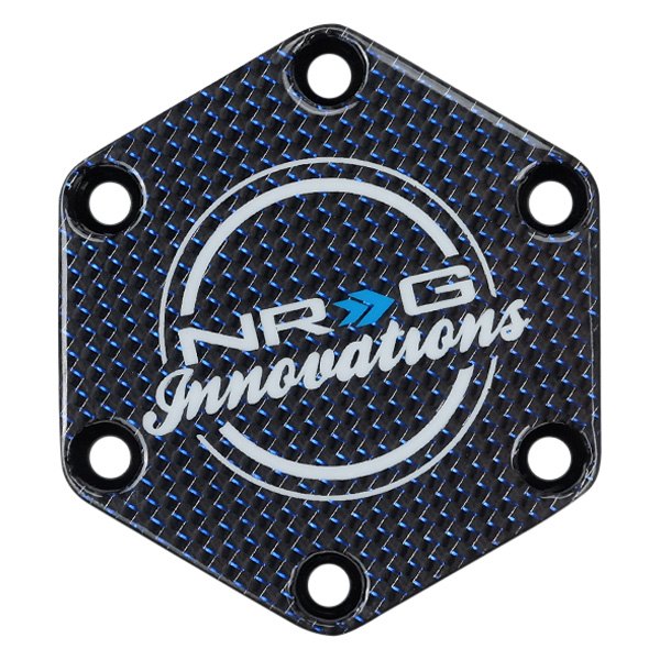 NRG Innovations® - Hexagonal Style Carbon Fiber Horn Button Plate with Blue Texalium Fabrics