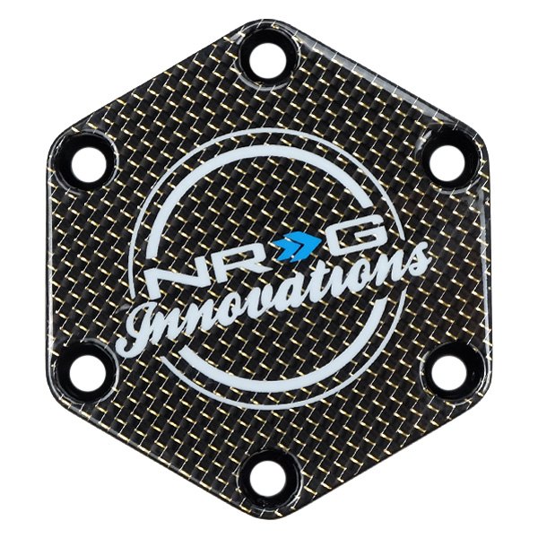 NRG Innovations® - Hexagonal Style Carbon Fiber Horn Button Plate with Chrome Gold Texalium Fabrics
