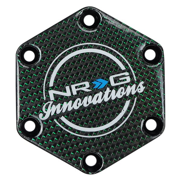 NRG Innovations® - Hexagonal Style Carbon Fiber Horn Button Plate with Green Texalium Fabrics