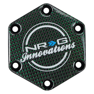 NRG Innovations® - Hexagonal Style Carbon Fiber Horn Button Plate with Green Texalium Fabrics