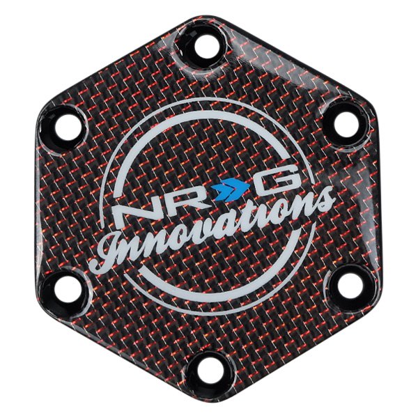 NRG Innovations® - Hexagonal Style Carbon Fiber Horn Button Plate with Red Texalium Fabrics