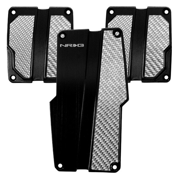 NRG Innovations® - Manual Black Brushed Aluminum Pedal Pad Set with Silver Carbon