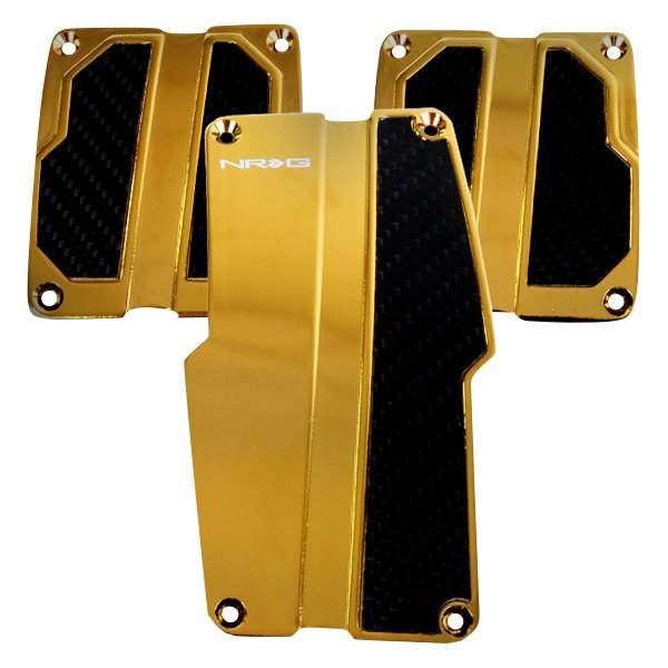 NRG Innovations® - Manual Gold Chrome Brushed Aluminum Pedal Pad Set with Black Carbon