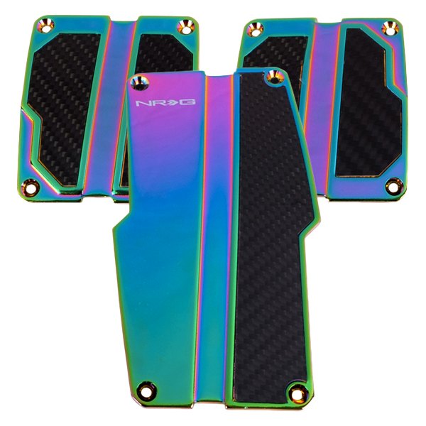 NRG Innovations® - Manual Neo Chrome Brushed Aluminum Pedal Pad Set with Black Carbon