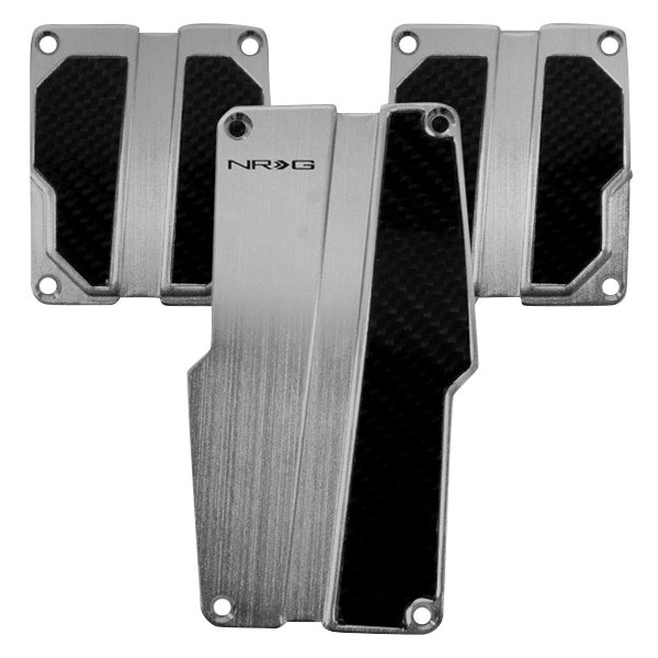 NRG Innovations® - Manual Silver Brushed Aluminum Pedal Pad Set with Black Carbon