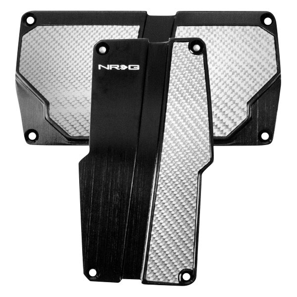 NRG Innovations® - Automatic Black Brushed Aluminum Pedal Pad Set with Silver Carbon