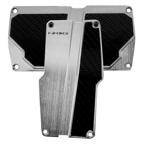 NRG Innovations® - Automatic Silver Brushed Aluminum Pedal Pad Set with Black Carbon
