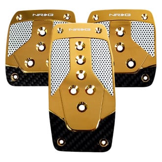 NRG Innovations® - Manual Gold Chrome Aluminum Pedal Pad Set with Black Carbon Fiber