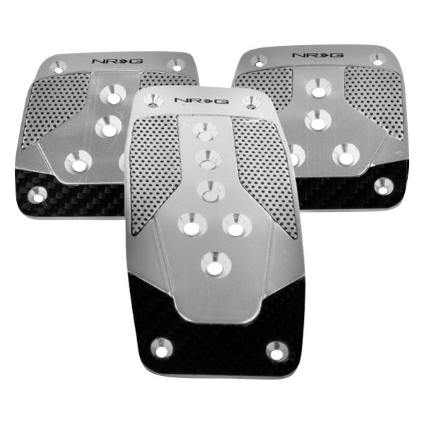 NRG Innovations® - Manual Silver Aluminum Pedal Pad Set with Black Carbon Fiber