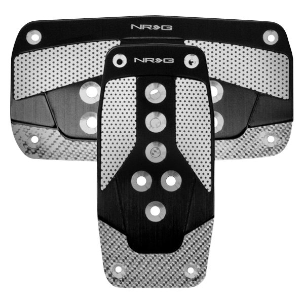 NRG Innovations® - Automatic Black Aluminum Pedal Pad Set with Silver Carbon Fiber