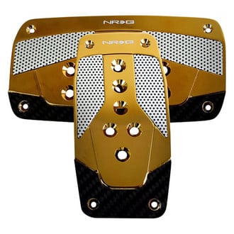 NRG Innovations® - Automatic Gold Chrome Aluminum Pedal Pad Set with Black Carbon Fiber