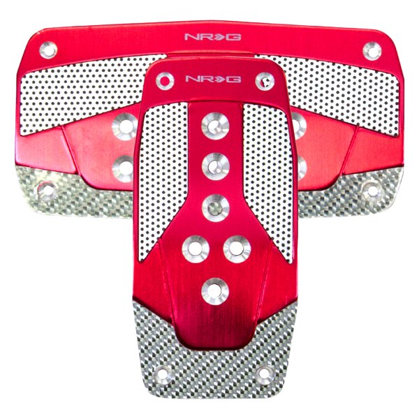 NRG Innovations® - Automatic Red Aluminum Pedal Pad Set with Silver Carbon Fiber