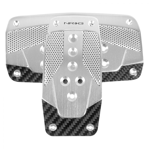NRG Innovations® - Automatic Silver Aluminum Pedal Pad Set with Black Carbon Fiber