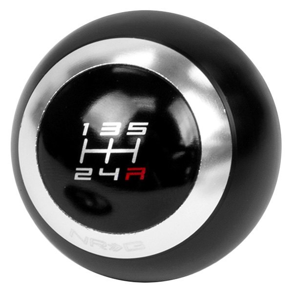 NRG Innovations® - Manual 5-Speed Pattern Round Style Black Shift Knob with 4 Interchangeable Rings