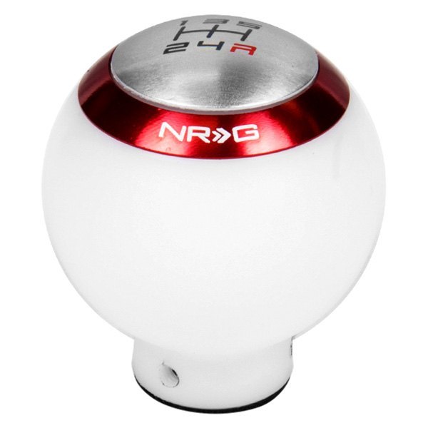 NRG Innovations® - Manual 5-Speed Pattern Round Style White Shift Knob with 4 Interchangeable Rings