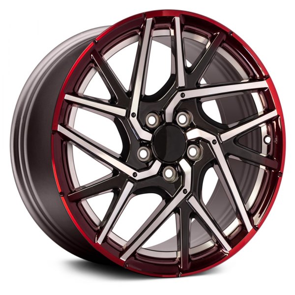 OE Wheels® - 18 x 8 15 Spiral-Spoke Gunmetal with Machined Face and Red Stripe Alloy Factory Wheel (Replica)