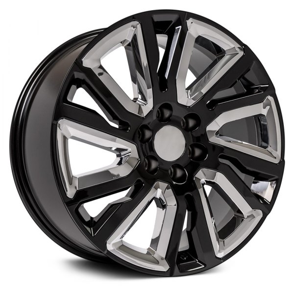 OE Wheels® - 22 x 9 12 Spiral-Spoke Black with Chrome Inserts Alloy Factory Wheel (Replica)