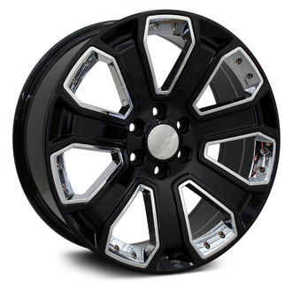 OE Wheels® - 7 I-Spoke Black with Chrome Insert 22x9 Alloy Factory Wheel - Replica
