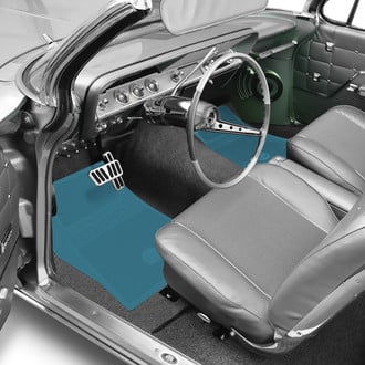OER® - 1st & 2nd Row Medium Blue Rubber Floor Mat Set with Bowtie Logo