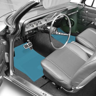 OER® - 1st & 2nd Row Light Blue Rubber Floor Mat Set with Bowtie Logo