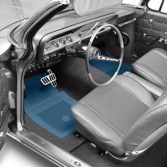OER® - 1st & 2nd Row Medium Blue Rubber Floor Mat Set with Bowtie Logo