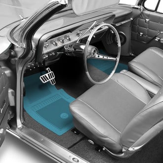 OER® - 1st & 2nd Row Light Blue Rubber Floor Mat Set with Bowtie Logo
