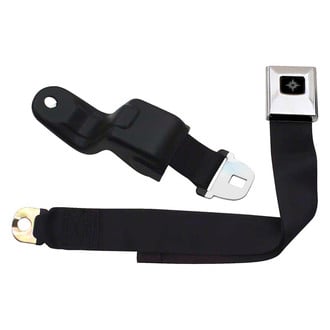 OER® - Rear Rertractable Harnesses Seat Belt, Black with Gold Starburst Button
