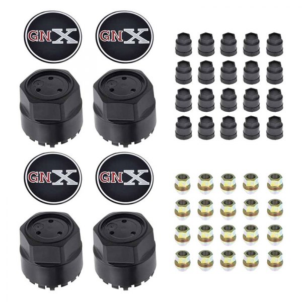 OER® - Black Wheel Center Caps and Hardware Set With Buick GNX Emblems
