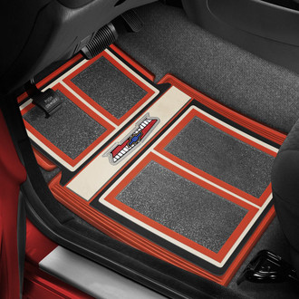 OER® - 1st & 2nd Row Red/Black/Beige Carpet Floor Mats with Bel Air Crest Logo