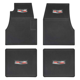 OER® - 1st & 2nd Row Black Rubber Floor Mats with Bel Air Crest Logo