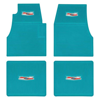 OER® - 1st & 2nd Row Turquoise Rubber Floor Mats with Bel Air Crest Logo