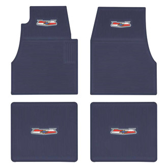 OER® - 1st & 2nd Row Dark Blue Rubber Floor Mats with Bel Air Crest Logo