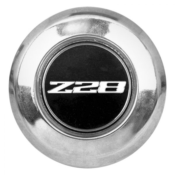OER® - Chrome Wheel Center Hub Cap With Sivler Z-28 Logo on a Black Backgroung