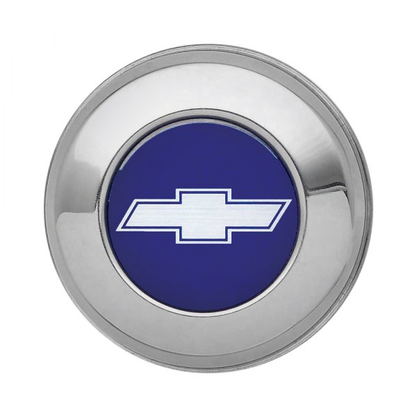 OER® - Chrome Wheel Center Cap With Silver Bow Tie Logo on a Blue Background
