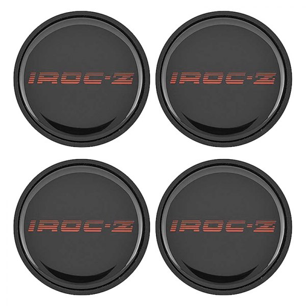 OER® - Black Wheel Center Caps With Red IROC-Z Logo and Black Background