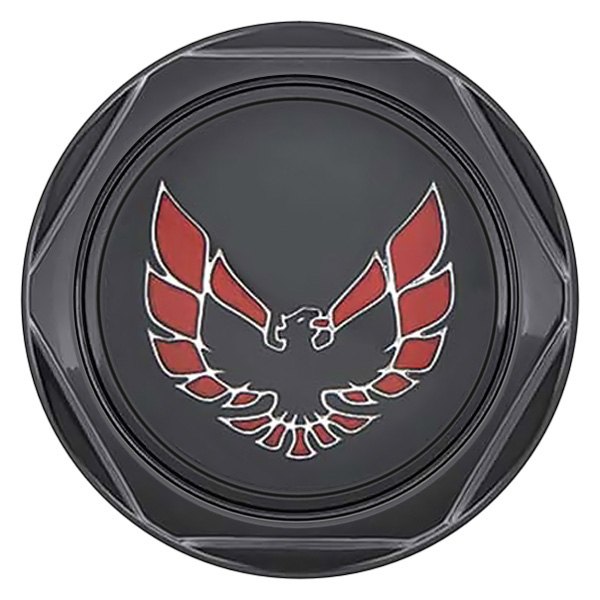OER® - Gloss Black Wheel Center Caps With Early Red Bird Logo on a Black Background