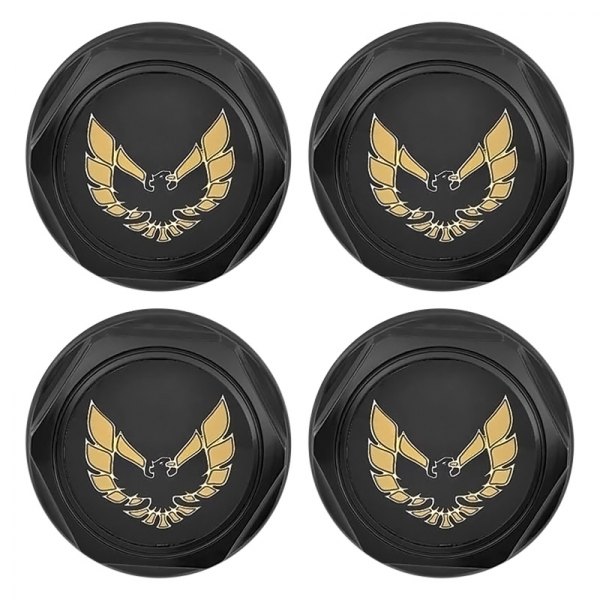 OER® - Flat Black Wheel Center Caps With Early Gold Bird Logo