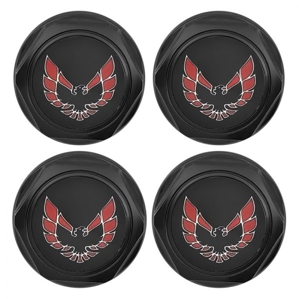 OER® - Flat Black Wheel Center Caps With Early Red Bird Logo
