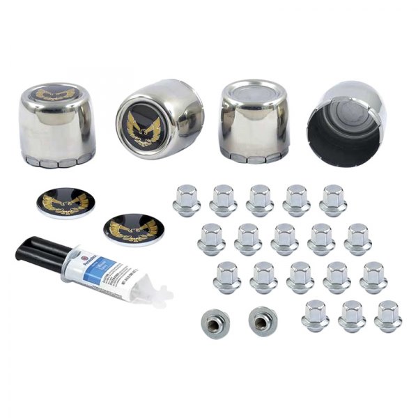 OER® - Stainless Steel Wheel Center Caps and Hardware Set With Gold Firebird Emblems