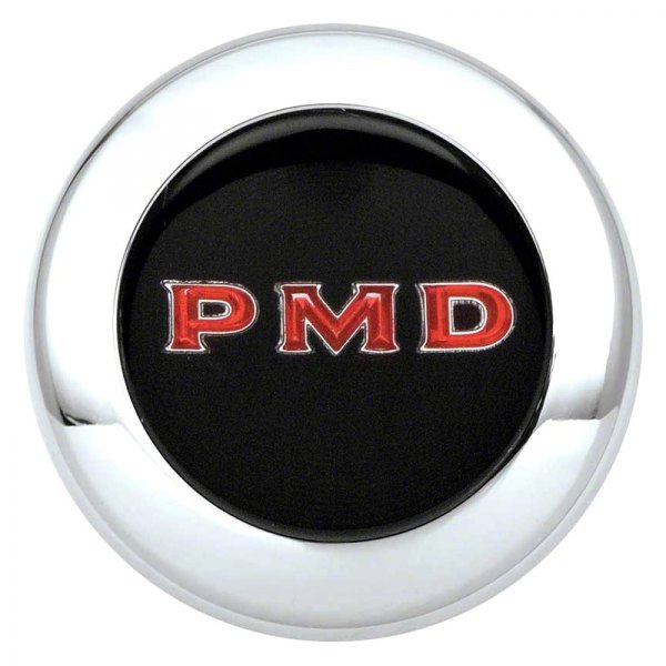 OER® - Chrome Wheel Center Cap With Red PMD Logo on a Black Background