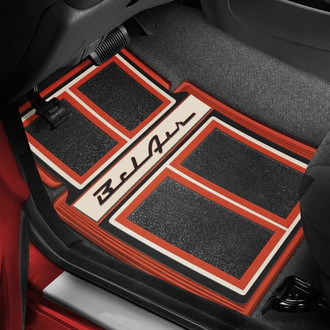 OER® - 1st & 2nd Row Red/Black/Beige Carpet Floor Mats with Bel Air Script Logo