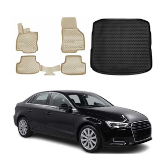 OMAC® - Classic 1st, 2nd Row & Cargo Beige Floor Mat and Cargo Liner Set