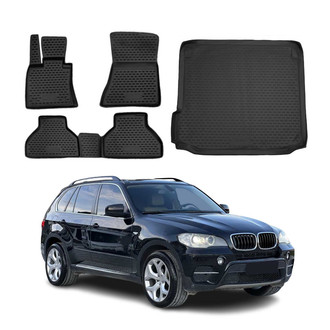 OMAC® - Classic 1st, 2nd Row & Cargo Black Floor Mat and Cargo Liner Set